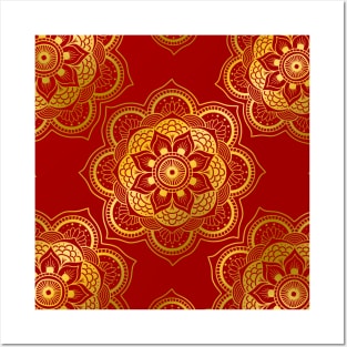 Gold Mandala Resting On A Red Background Posters and Art